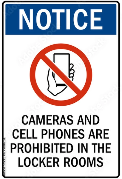 Fototapeta No celphone warning sign cameras and cell phones are prohibited in the locker rooms