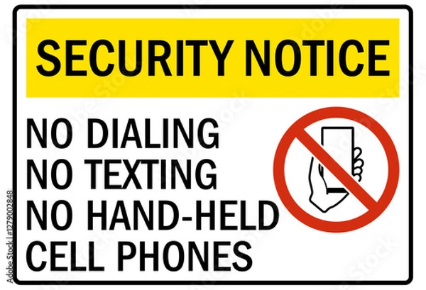 Fototapeta No celphone warning sign no dialing no texting no hand held cell phones