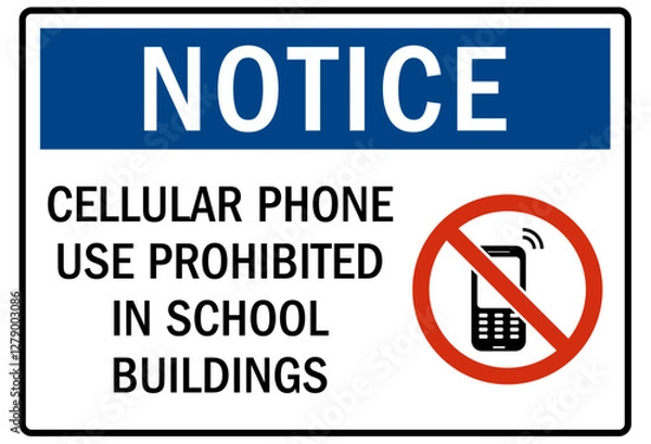 Fototapeta No celphone warning sign cellular phone use prohibited in school building