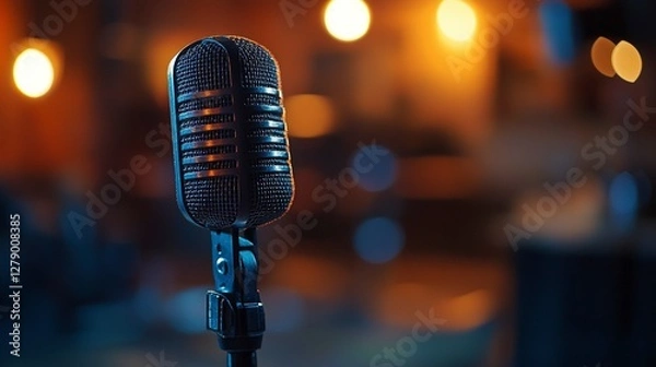 Obraz Podcast microphone with bokeh effect
