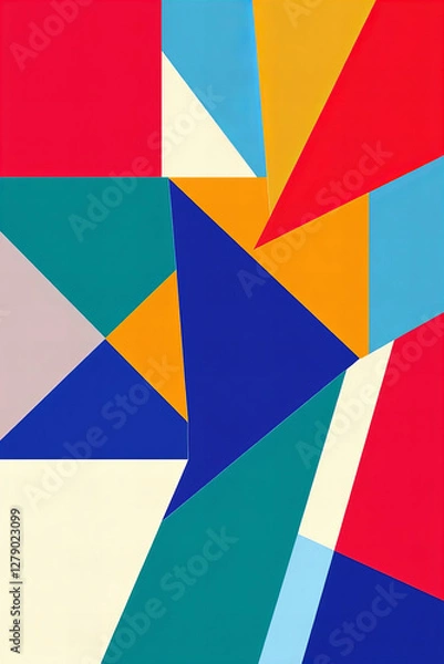 Fototapeta Vibrant Abstract Geometric Composition with Triangles and Rectangles in Bold Colors