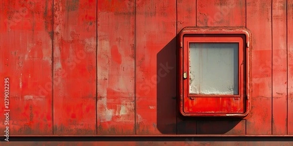 Obraz Red safety container with a breakable glass for emergency situations attached to a wall