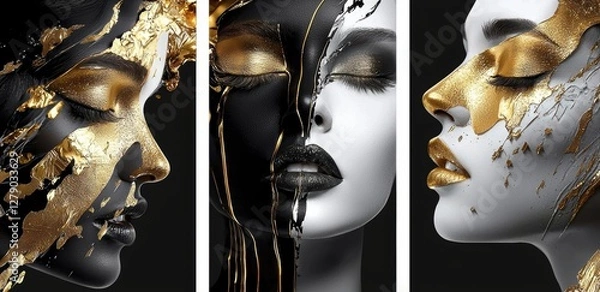 Obraz A captivating collection of surreal art posters featuring modern women. 