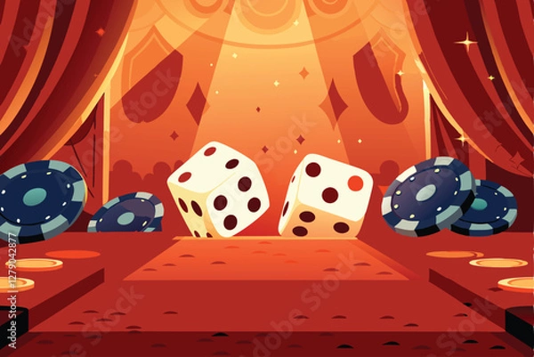 Fototapeta Create a fun, cartoon-style casino background featuring oversized playing cards, chips, and dice.  Include vibrant colors and a playful atmosphere.