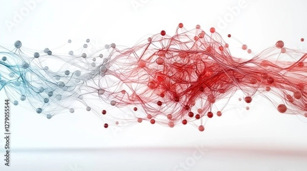 Obraz Abstract Red and Blue Particle Streams Merging on White Background