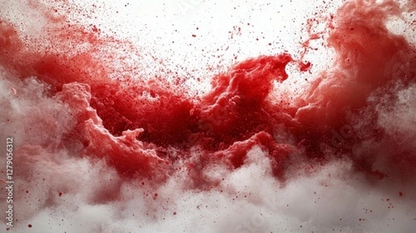 Fototapeta Abstract Red and White Explosion with Dynamic Particle Effect