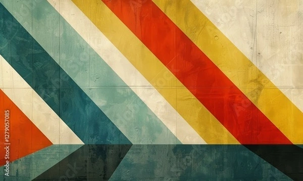 Fototapeta A colorful striped wall with a blue stripe in the middle