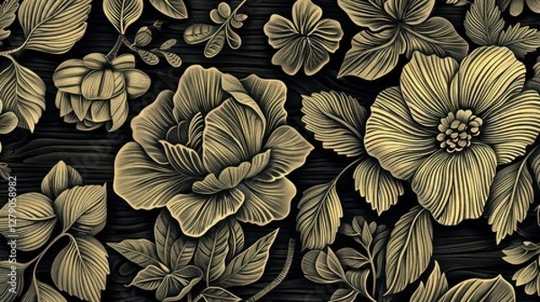 Fototapeta Gold floral wood texture pattern design background (1)
