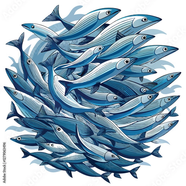Fototapeta Render a breathtaking image of a massive, dense shoal of herring moving in coordinated motion, showcasing their shimmering scales and the underwater environment.