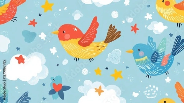 Fototapeta Creating whimsical bird patterns digital art cheerful atmosphere nature inspired aesthetic design