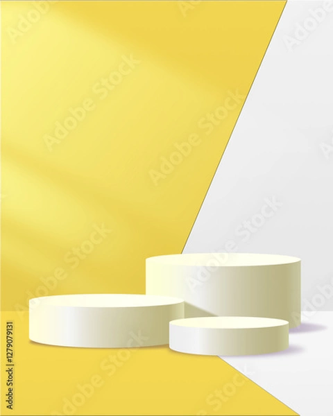 Fototapeta 3D Podium in Yellow and White Background. 3D Podium for Product DIsplay
