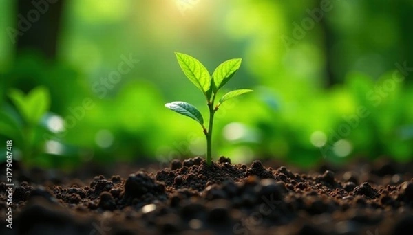 Obraz Young coffee tree saplings growing together in a dense cluster of green leaves and branches, leaves, green