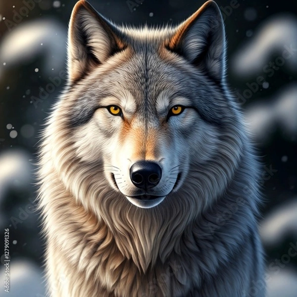 Obraz Lone Wolf in the Snowy Forest