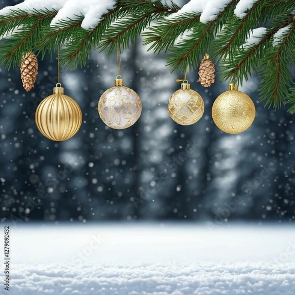 Obraz Christmas Decorations Hanging from Bare Tree Branches