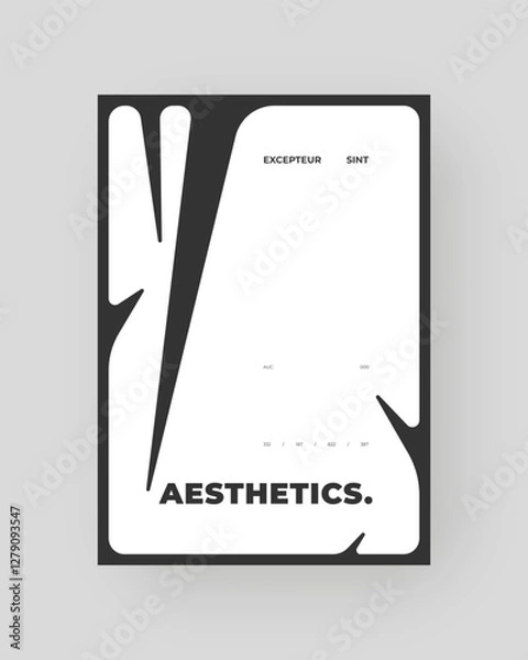 Obraz Strict and discreet poster, angular white shapes set against a black background. Decorative minimal backdrop on vertical A4 format. Original geometric shapes composition.
