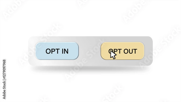 Fototapeta A digital cursor hovers over an "Opt In" or "Opt Out" button on a white background, representing a choice between participation and withdrawal