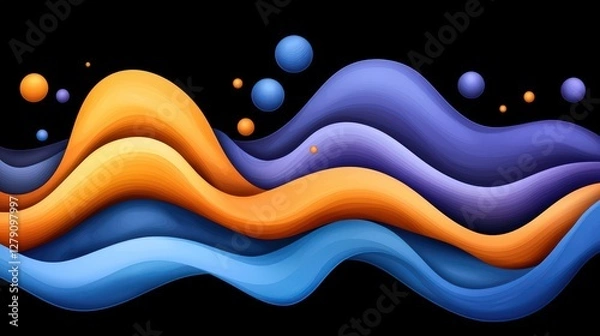 Fototapeta Abstract Colorful Waves Design with Orange, Blue, and Purple Against a Black Background