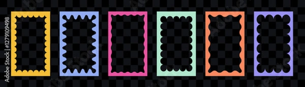 Fototapeta A set of colorful wiggly rectangular shapes with curved borders. Vector collection of squiggly rectangle photo frames or mirrors with wavy edges