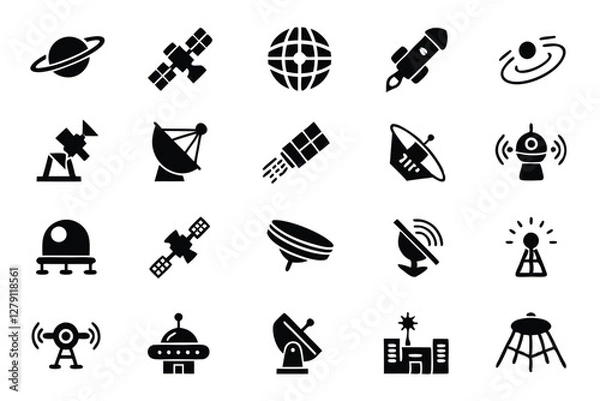 Fototapeta Create a vibrant icon pack showcasing 15 diverse elements of space exploration and aerospace technology.  Icons should be clean, modern, and easily scalable.