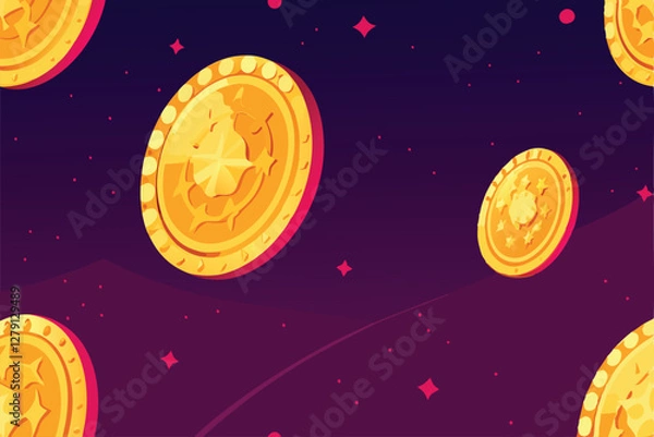 Fototapeta Generate a seamless pattern featuring oversized, glittering golden coins, intricately detailed, with a luxurious, opulent feel.