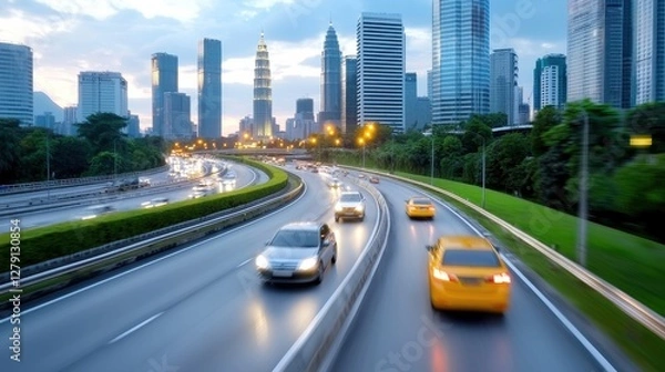 Fototapeta Aerial View of Kuala Lumpur Freeway at Dusk