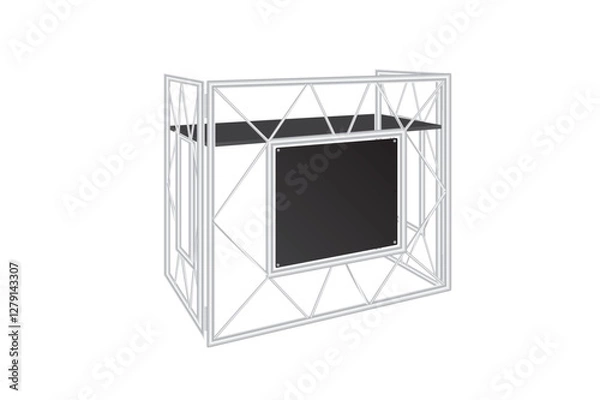 Fototapeta Aluminum diskjockey table or booth with a black shelf to put DJ controllers on during parties. Drawn in 3D in vector.