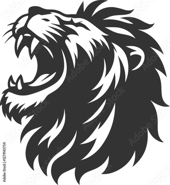 Fototapeta A lion roaring loudly with its mouth wide open silhouette vector