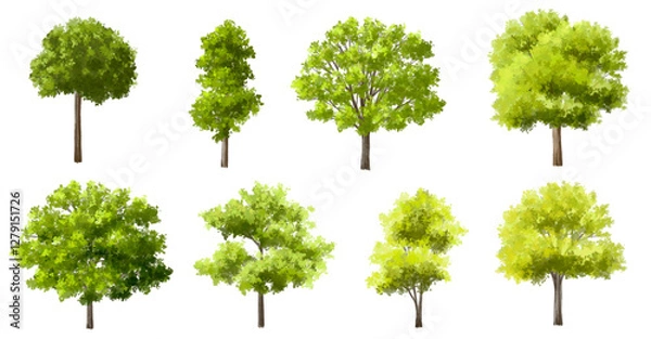 Fototapeta  Vector watercolor green  tree or forest side view isolated on white background for landscape and architecture drawing,elements for environment or and garden,Shrub for section
