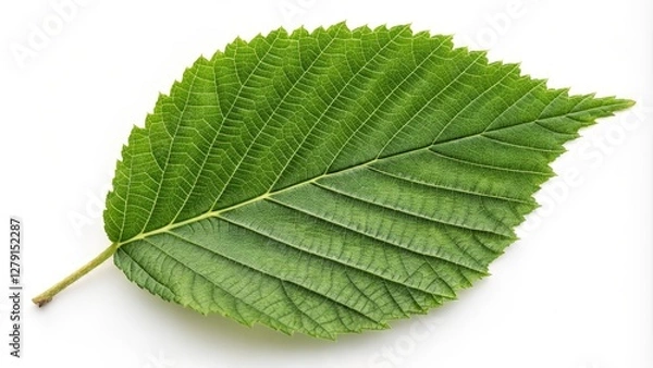 Fototapeta Single Green Leaf Macro Photography Detailed Venation, White Background, Nature Concept, leaf texture, botany Leaf, Nature photography