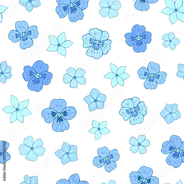 Fototapeta Seamless vector pattern of flowers. Background for greeting  card, website, printing on fabric, gift wrap, postcard and wallpapers. Pansy, anemone, phlox flowers.