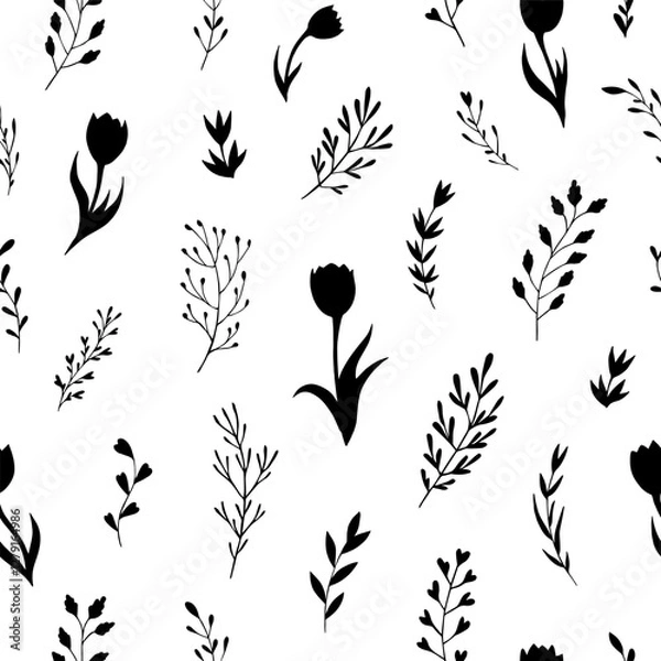 Fototapeta Seamless vector pattern of abstract floral elements. Background for greeting card, website, printing on fabric, gift wrap, postcard and wallpapers. 