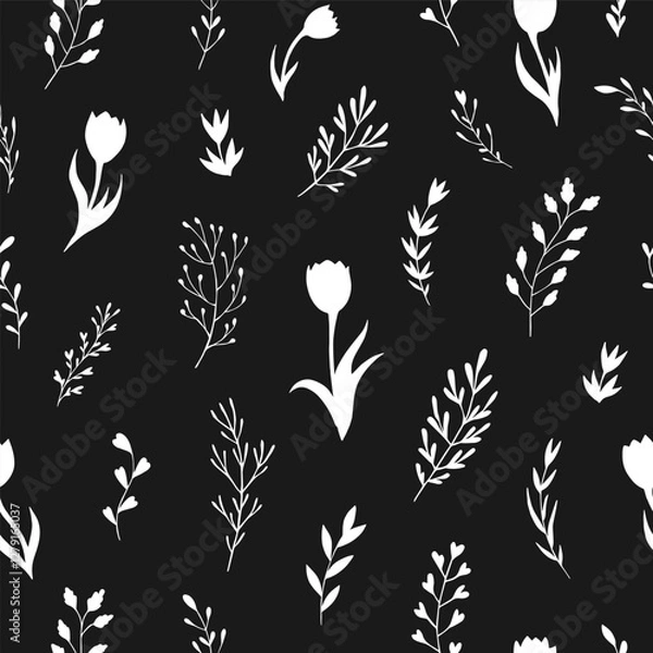 Fototapeta Seamless vector pattern of abstract floral elements. Background for greeting card, website, printing on fabric, gift wrap, postcard and wallpapers. 