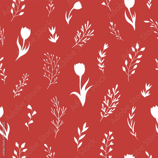 Fototapeta Seamless vector pattern of abstract floral elements. Background for greeting card, website, printing on fabric, gift wrap, postcard and wallpapers. 