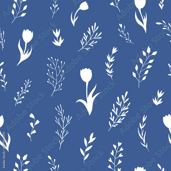 Fototapeta Seamless vector pattern of abstract floral elements. Background for greeting card, website, printing on fabric, gift wrap, postcard and wallpapers. 
