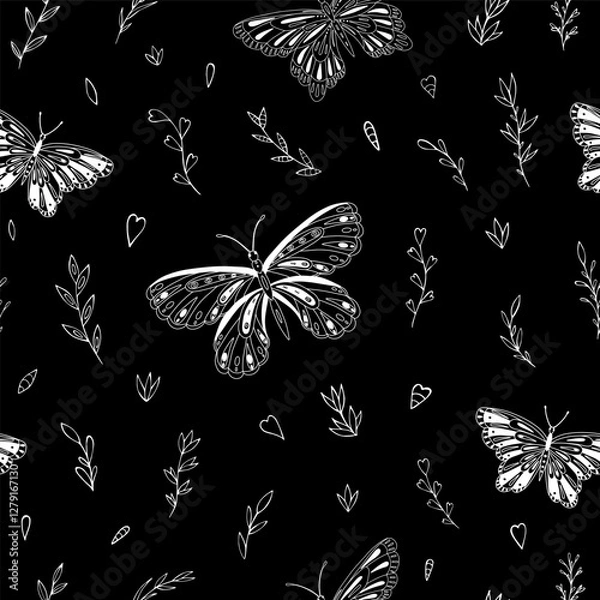 Fototapeta Seamless vector pattern with butterfly and floral elements. Decoration print for wrapping, wallpaper, fabric, textile. 