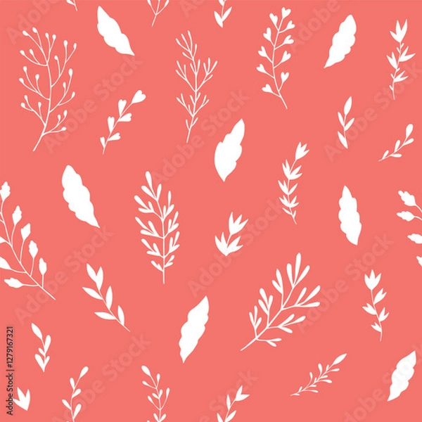 Fototapeta Seamless vector pattern of graphic  floral and herbal elements. Background for greeting card, website, printing on fabric, gift wrap, postcard and wallpapers. 