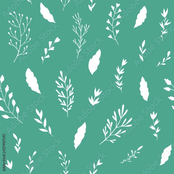 Fototapeta Seamless vector pattern of graphic floral and herbal elements. Background for greeting card, website, printing on fabric, gift wrap, postcard and wallpapers. 