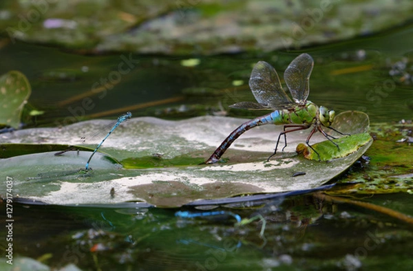 Fototapeta Blue emperor (Anax imperator) egg tray