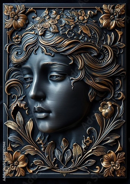 Fototapeta Medieval fantasy empty card with a jeweled frame on a black background