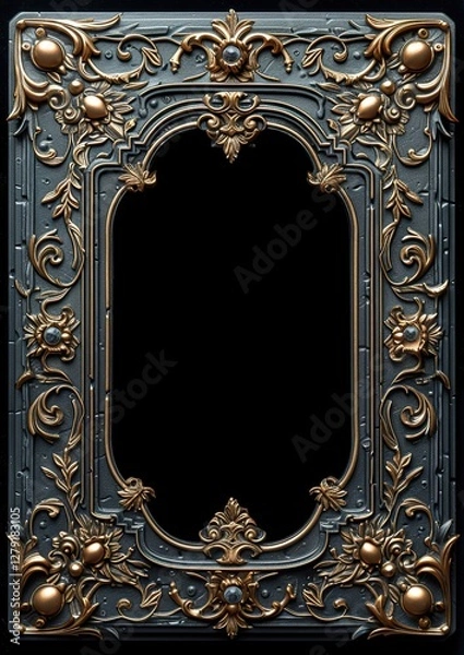 Fototapeta Medieval fantasy empty book with a gemstone-encrusted frame on a dark backdrop