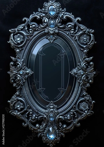 Fototapeta Medieval fantasy empty card with a jeweled frame on a black background