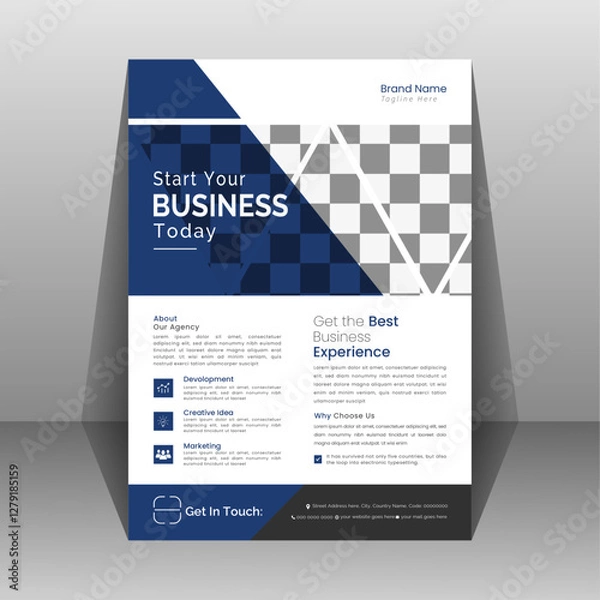 Obraz Corporate business flyer designed with blue color scheme, in A4 size, editable vector template design and perfect for a creative creative professional business.