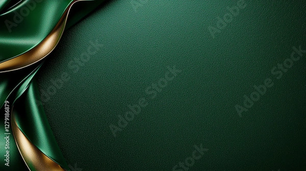 Obraz Elegant green fabric with golden accents, creating luxurious background. Perfect for festive occasions or elegant designs