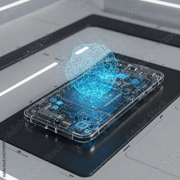 Obraz Transparent Phone Displaying a 3D Hologram