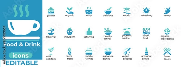Fototapeta High quality food and drink vector icon set perfect for menus, branding, and web Scalable, modern, and ready to use 