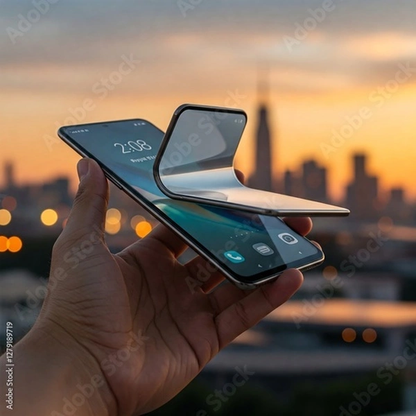Fototapeta Smartphone with Foldable Screen Opened in Mid-Air