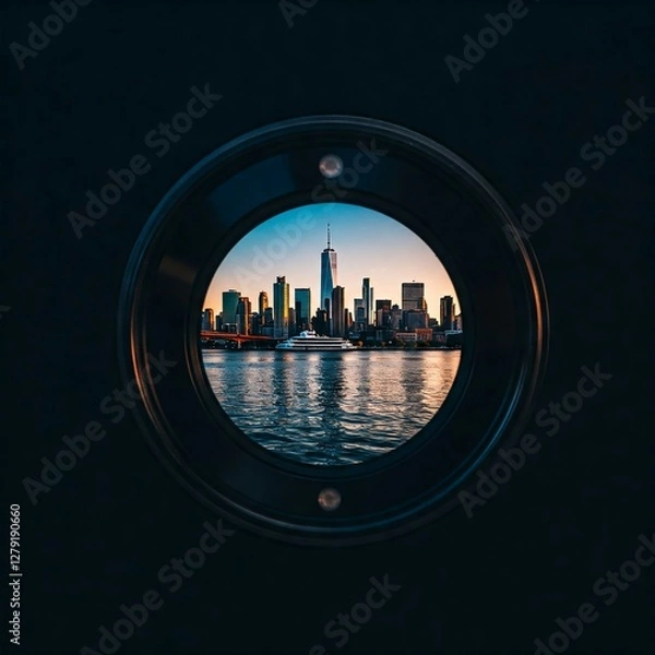 Obraz Smartphone Camera Lens with a Reflective Cityscape