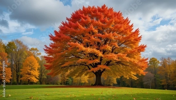 Fototapeta Vibrant Autumn Tree in a Scenic Landscape with Colorful Foliage