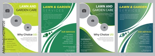 Obraz lawn care garden or landscaping service flyer template leaflet, poster, advertise, reports, brochure cover design And flyer Template, poster, advertise, reports, brochure cover design