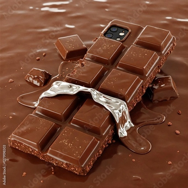 Obraz Phone Shaped Like a Chocolate Bar That Melts